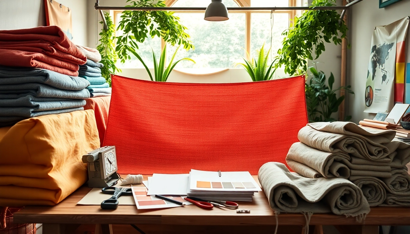 Canvas stoffen in een creatieve studio met verschillende texturen en kleuren.