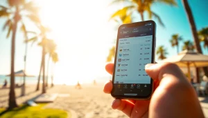 Engaging sports betting sites California interface shown on a smartphone against a sunny beach backdrop.