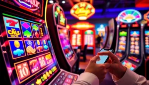 Main interface for slot deposit pulsa with colorful slot machines and user engagement.