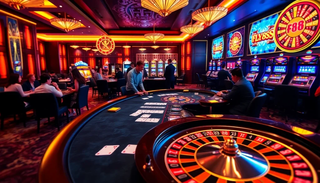 Experience the excitement of gambling at FLY88's luxury casino, featuring poker, roulette, and slots.
