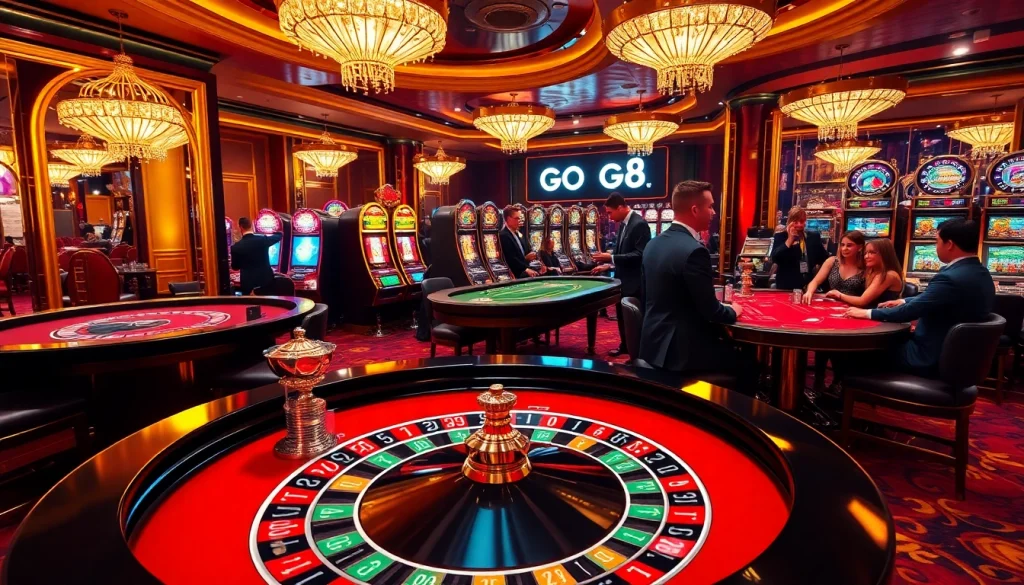 Experience the excitement of GO8-themed casino action at a luxurious roulette table.