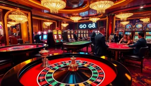 Experience the excitement of GO8-themed casino action at a luxurious roulette table.