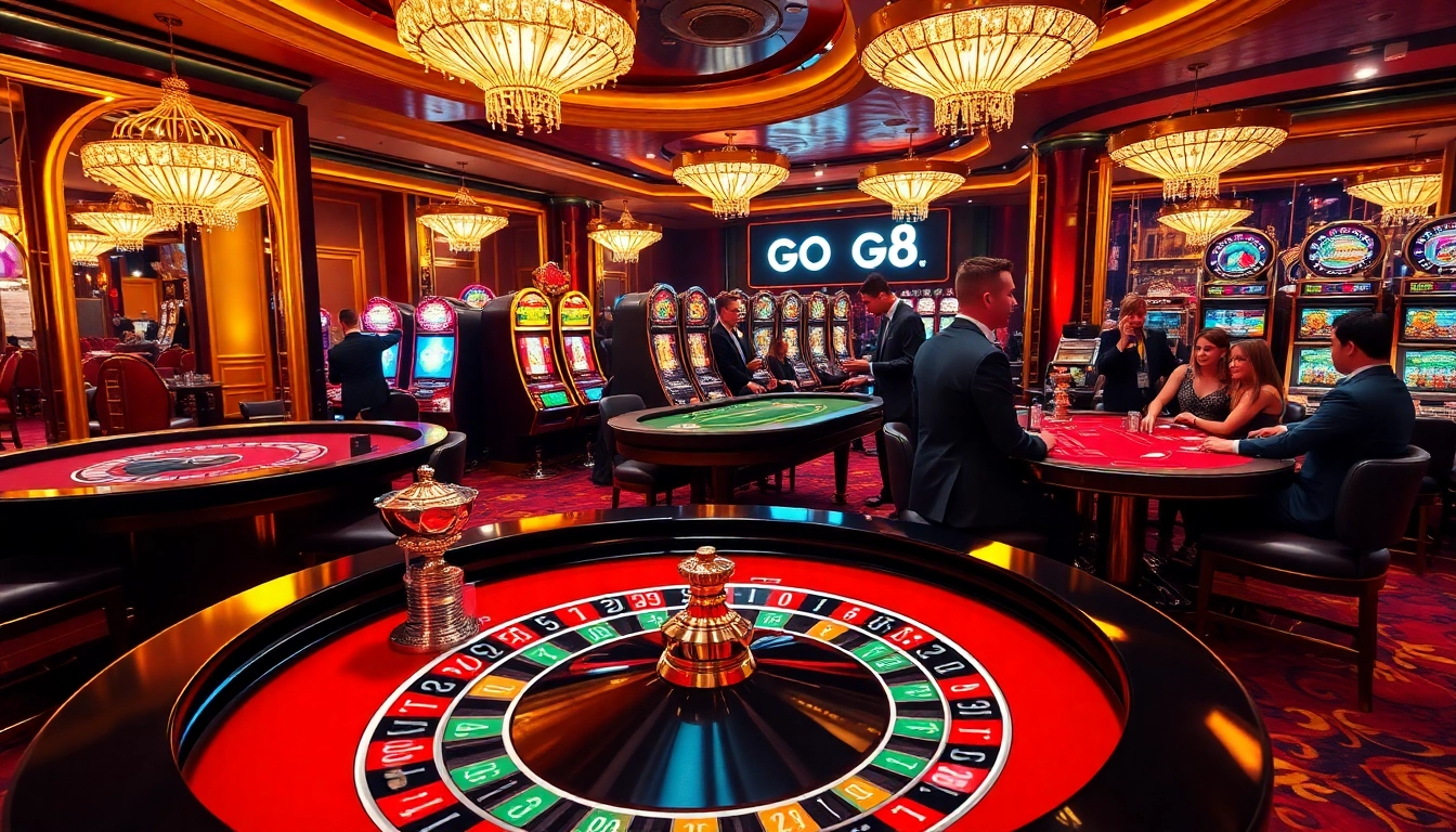Experience the excitement of GO8-themed casino action at a luxurious roulette table.