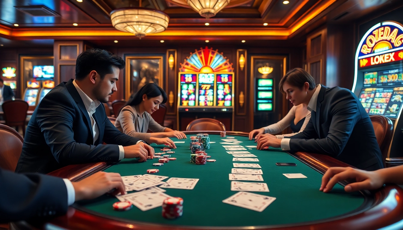 Experience the thrill of gambling at https://f168.today/ with an upscale poker game set in a luxurious casino.
