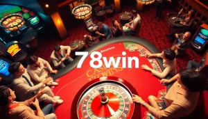 A dynamic gambling scene illustrating players betting at a roulette table, inspired by the experience at https://78win.school/.
