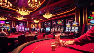 Experience thrilling betting action at 23win casino with vibrant slot machines and poker tables.