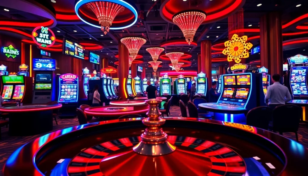 Discover various exciting games in Canada casinos online, highlighting vibrant gaming tables and players.