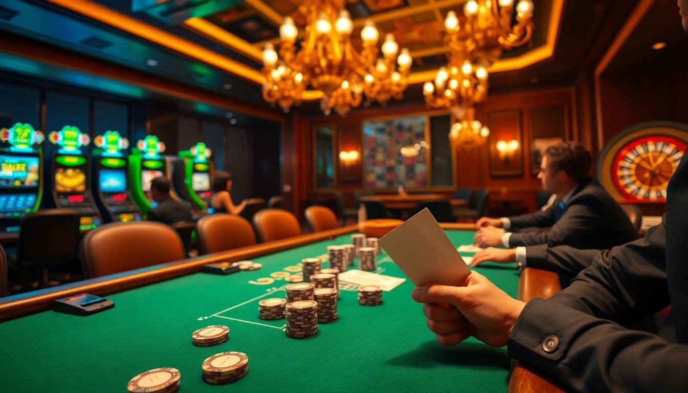 Engage in winning strategies at https://ok8386a.com/ with a luxurious casino scene featuring poker and gaming excitement.