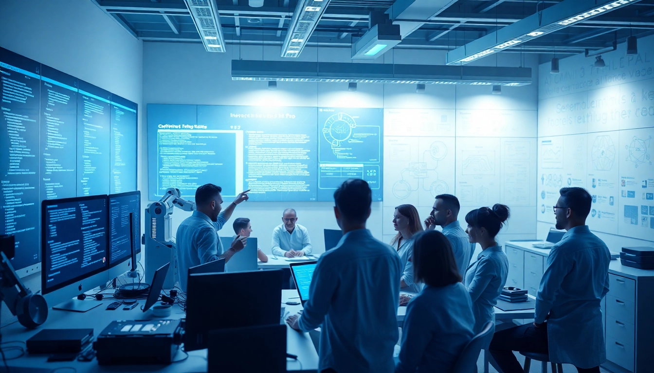 Innovative workspace with engineers collaborating on AI development featuring gemini 3 pro.