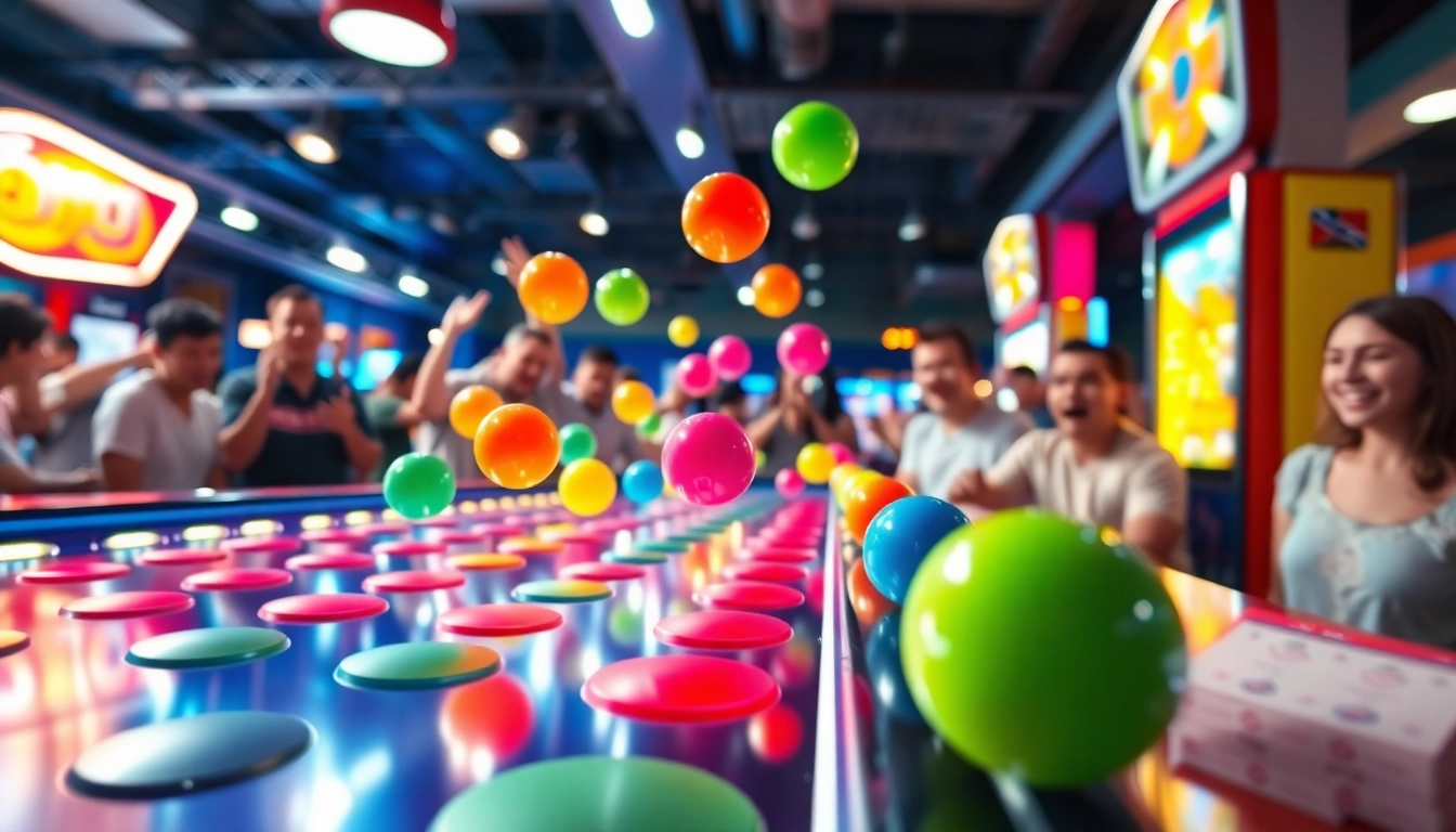 Permainan situs plinko dengan bola warna-warni memantul di papan yang cerah.