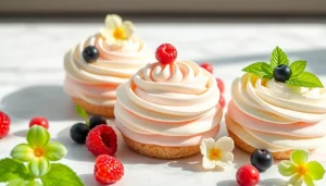 Maak een prachtige mousseline dessert met elegante laagjes en versieringen zoals bessen.