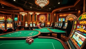 Experience the thrill of BK8th at a luxurious casino with vibrant slot machines and poker tables.