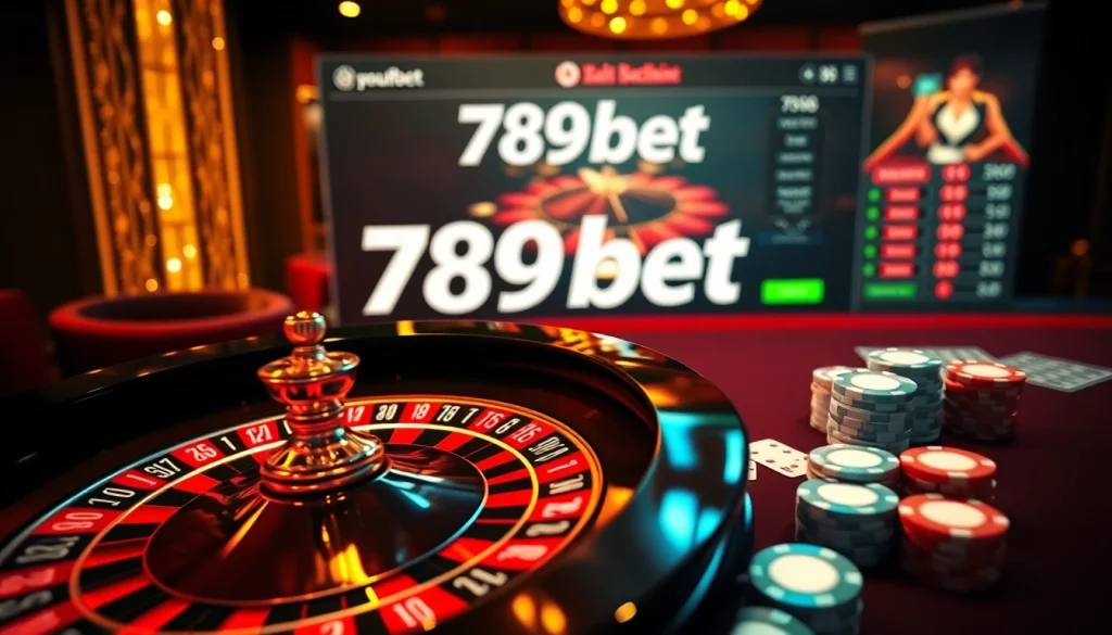 Experience excitement in 789bet đăng nhập as players engage at a luxurious roulette table with vibrant colors.