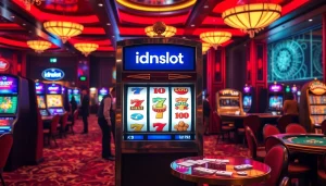 Players enjoying the excitement of idnslot casino games at luxurious slot machines.