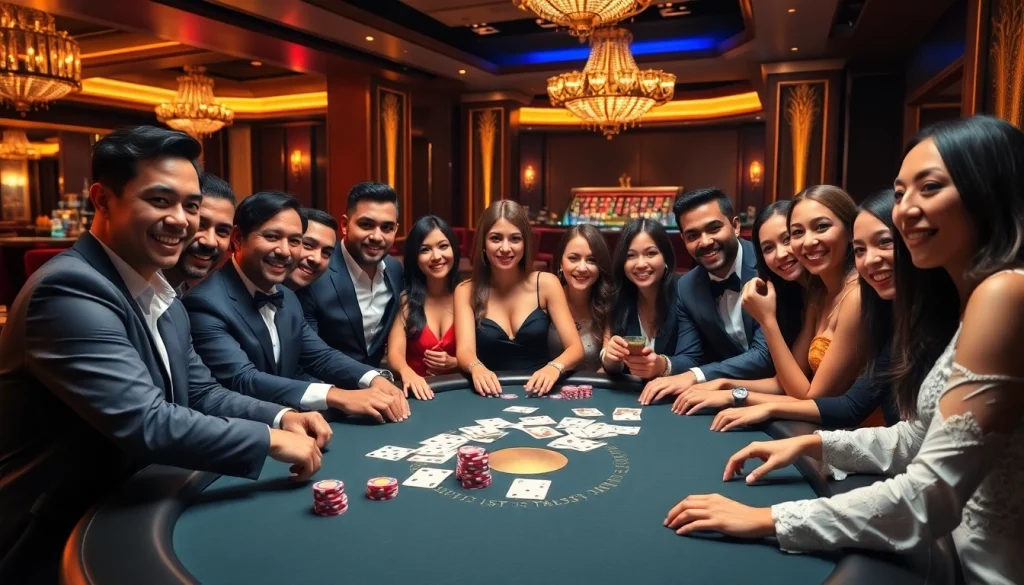 Exciting poker game at https://ww88.cards/ showcasing luxurious casino ambiance and vibrant atmosphere.