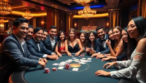 Exciting poker game at https://ww88.cards/ showcasing luxurious casino ambiance and vibrant atmosphere.