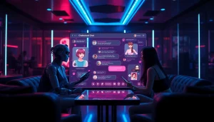 Interactive NSFW AI chat environment highlighting immersive digital avatars and futuristic design.