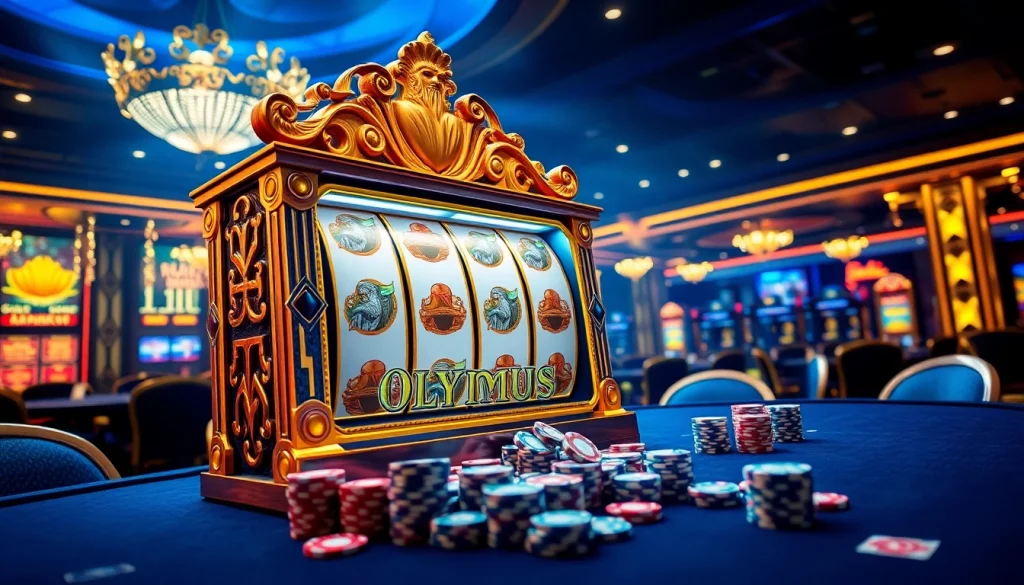 Putar mesin slot Olympus yang mendebarkan di tengah cahaya kasino yang gemerlap dan dekorasi mewah.