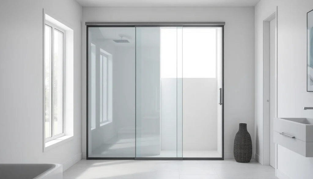 Showcase of elegant glass shower sliding doors enhancing modern bathroom aesthetics.