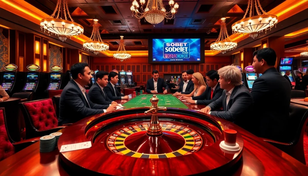 Simplified sbobet link alternatif displayed on a vibrant casino table, showcasing poker chips and cards in an exciting atmosphere.