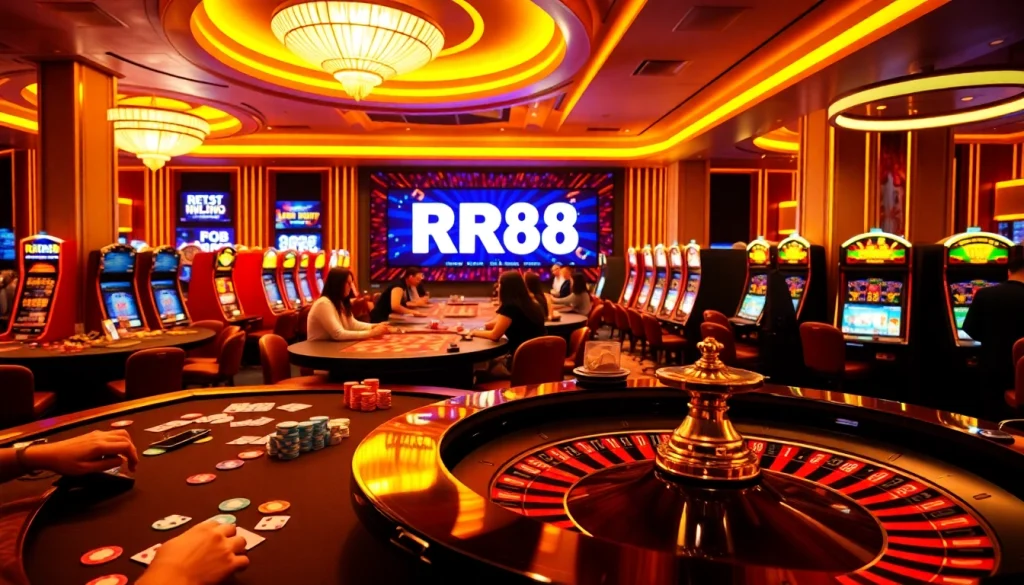 RR88 offers thrilling casino gaming experiences with poker tables and slot machines.