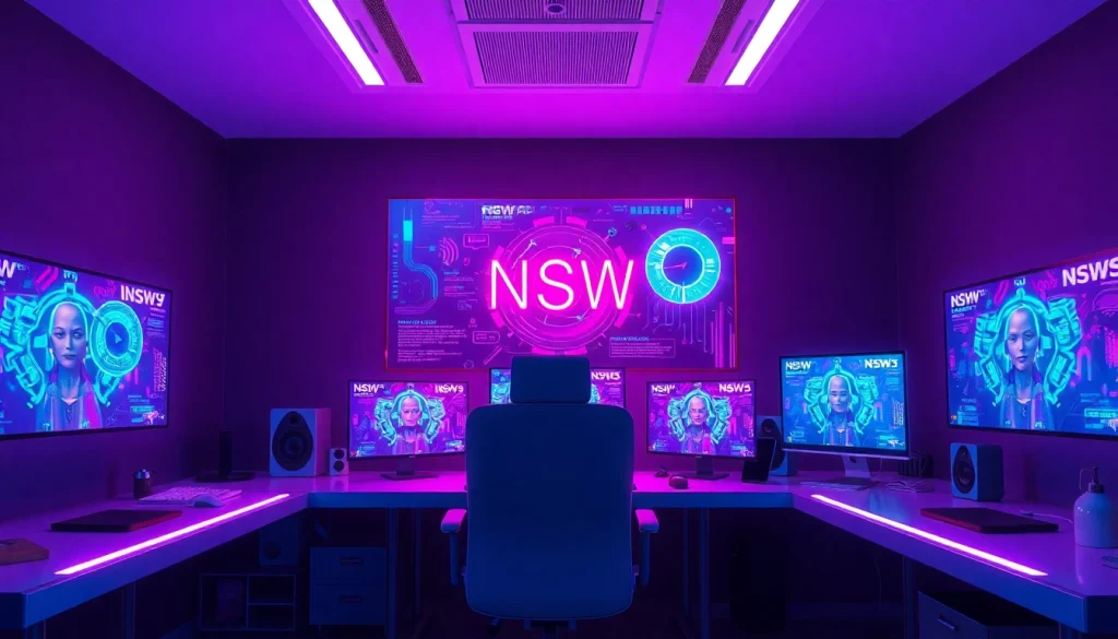 Experience the best nsfw ai with a vibrant, futuristic digital workspace showcasing AI interactions.