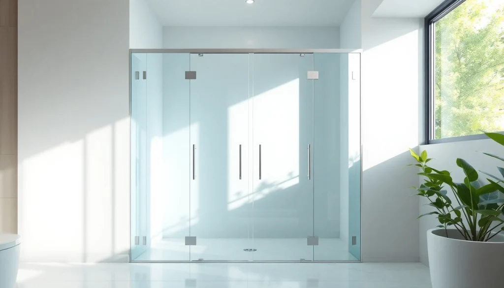 Stylish glass shower doors enhancing a modern bathroom interior.