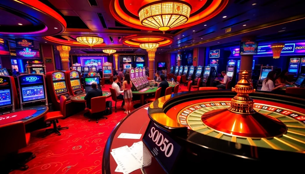 Experience thrilling gameplay at SODO Casino, showcasing poker chips and vibrant slots.