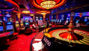 Experience thrilling gameplay at SODO Casino, showcasing poker chips and vibrant slots.
