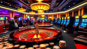 Players engage in a thrilling game of roulette at a luxurious casino, highlighting the exciting rr88 link.