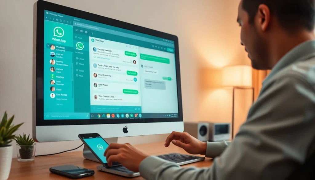 桌面电脑上 WhatsApp网页版的实时消息传递互动界面。