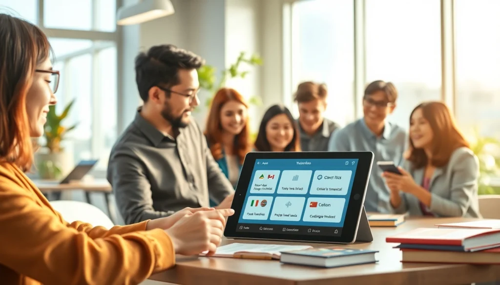 Youdao app interface showcased in a collaborative workspace with learners using innovative educational tools.
