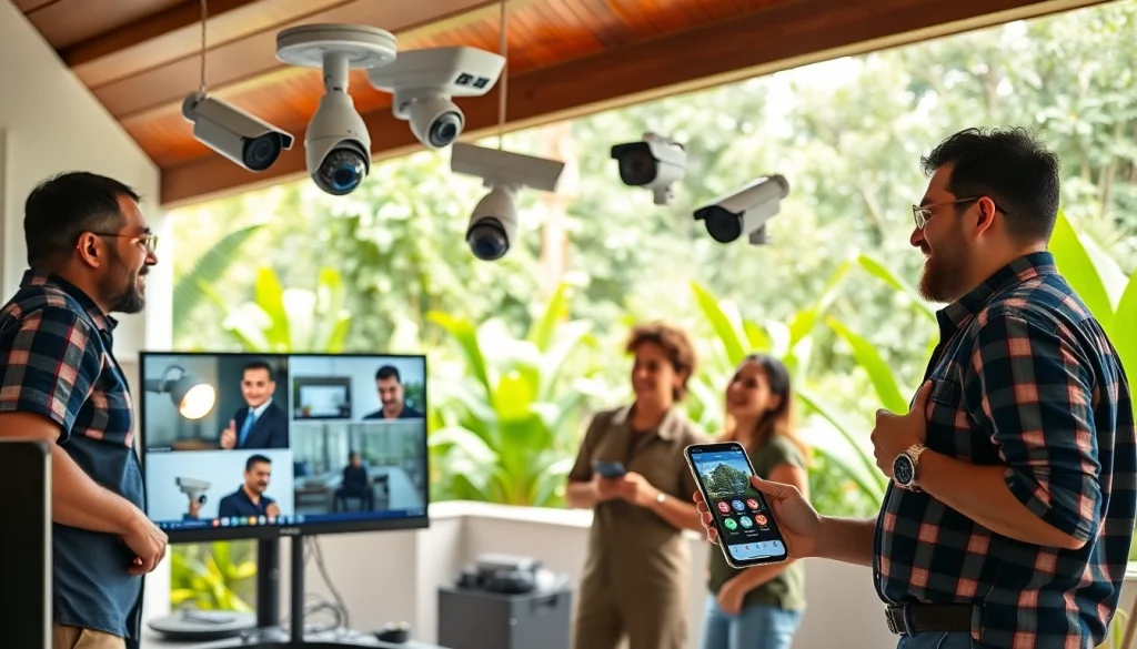 Instalación de cámaras de seguridad en Liberia por profesionales en un vecindario exuberante de Costa Rica.