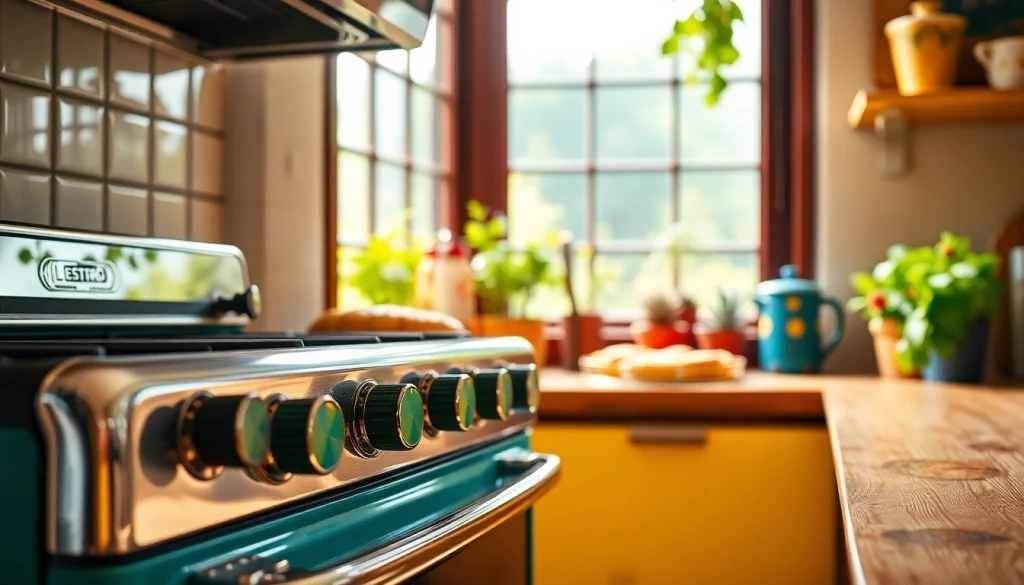 Retro Oven in a cozy kitchen, showcasing its charming design and inviting baked goods.