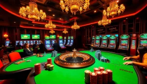 High-stakes players enjoying games at Shbet's luxurious casino.
