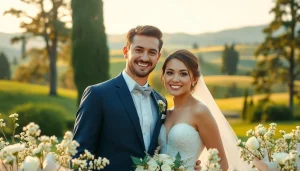 Capture of wedding photography featuring a couple amid beautiful scenery celebrating their love.