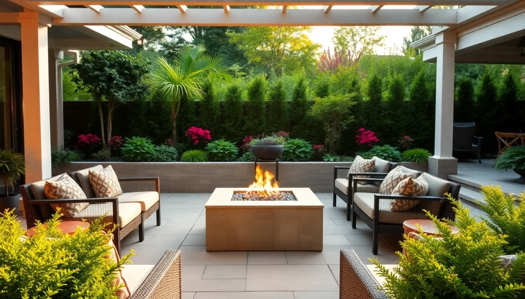 Experience Wellesley Outdoor Living through an inviting patio with lush parks and cozy seating.