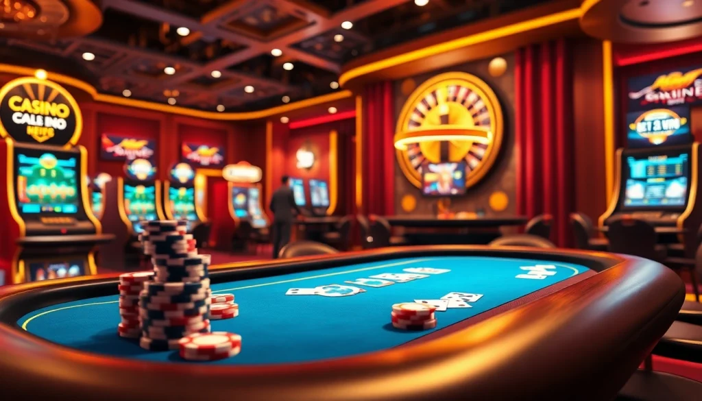 Interagissez avec le casino en ligne argent réel dans un cadre de casino virtuel dynamique avec des tables de poker et des machines à sous.