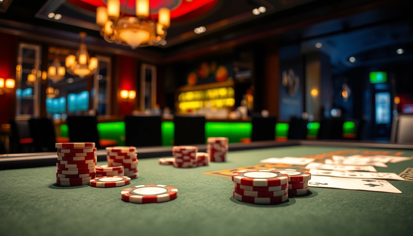 Neue casino bonus ohne einzahlung bei einem eleganten Casino mit Spieltischen und Ambiente.