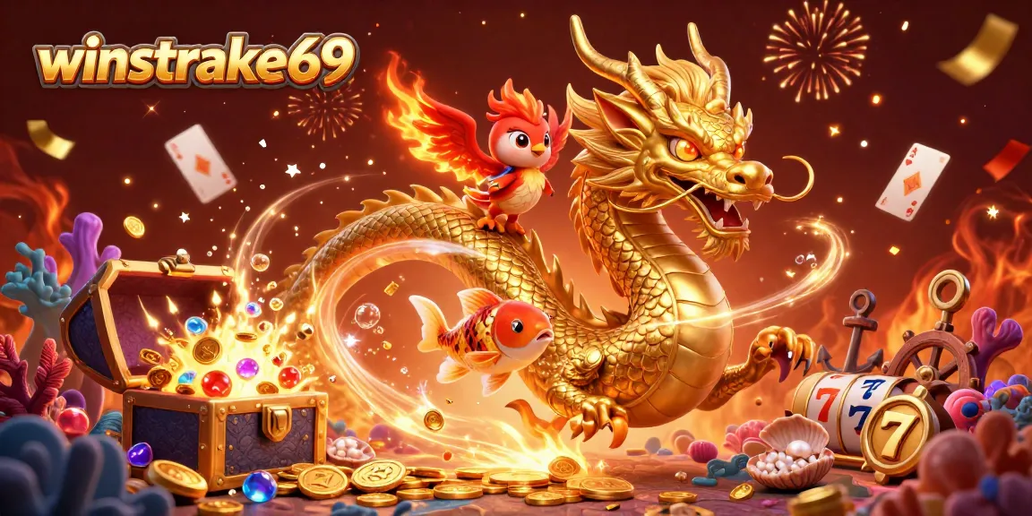 Experience exciting wins with winstrike69 in this vibrant casino-themed illustration.