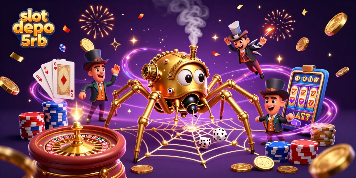 Engage in thrilling gameplay with slot depo 5rb showcasing a vibrant casino scene full of gold coins and jackpots.