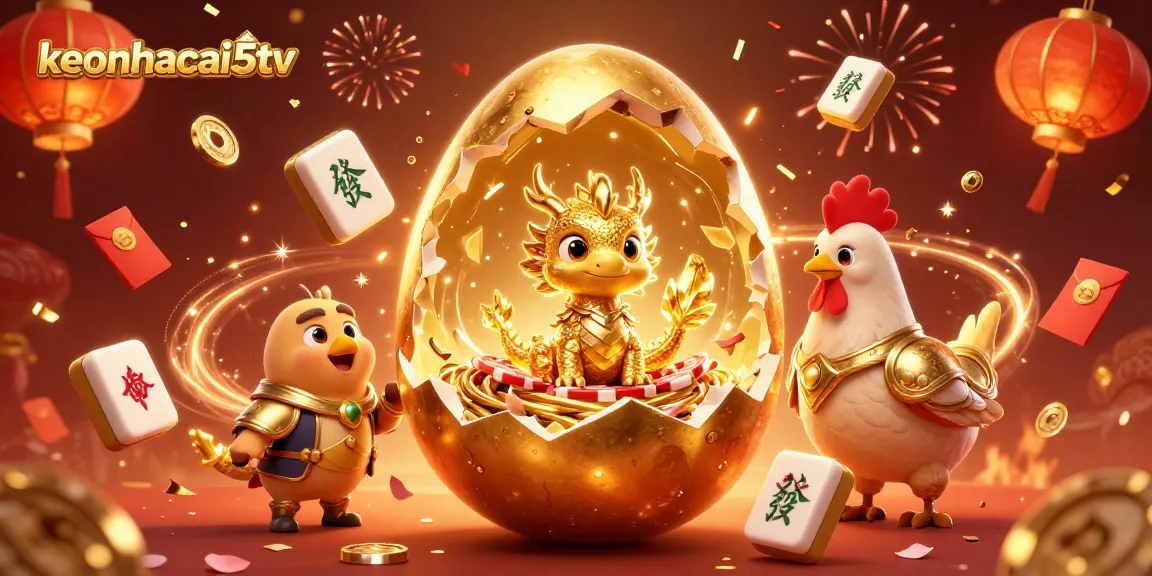 Celebrate wins with keonhacai5tv as the golden dragon hatches from a stunning golden egg among poker chips.