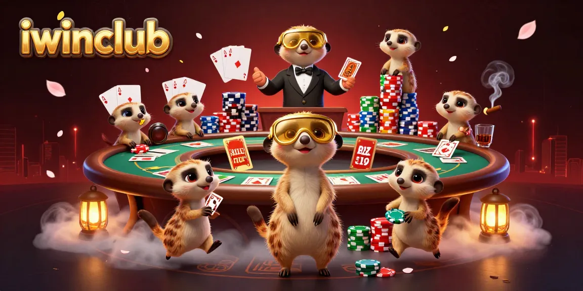 Experience high-stakes action at iwinclub with meerkats managing a vibrant casino.