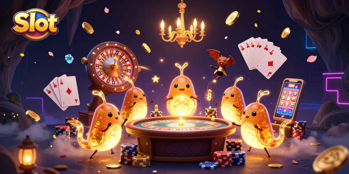 Experience thrilling Slot gameplay in a vibrant cave casino illuminated by glowing creatures.