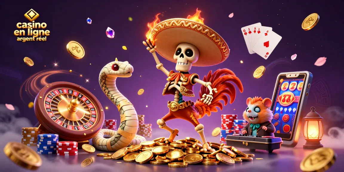 Danse triomphale au casino en ligne argent réel avec des personnages colorés et des pièces d'or scintillantes.