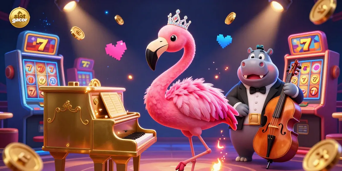 Experience slot gacor excitement with vibrant 3D casino characters playing against an animated backdrop.