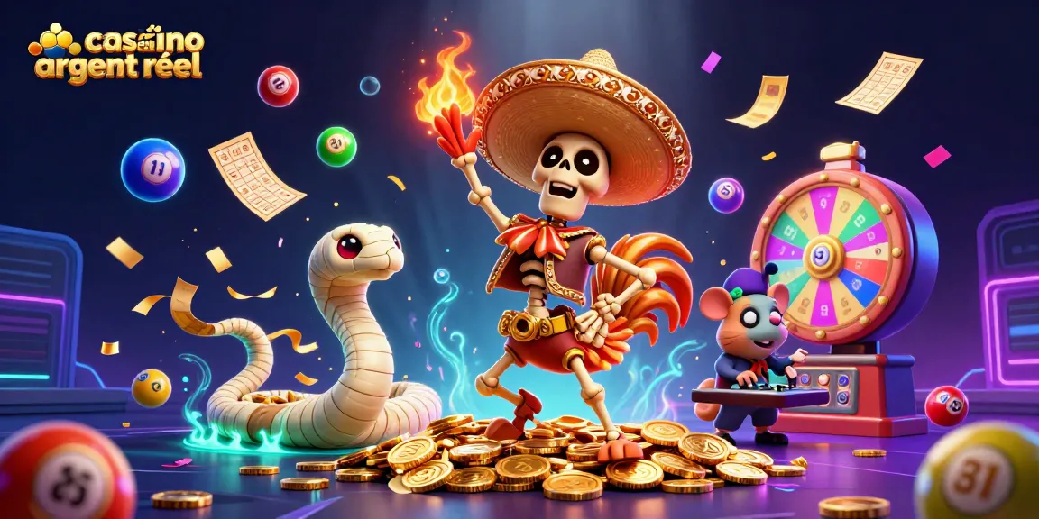 Jeux captivants au casino en ligne argent réel avec des personnages animés et des éléments de loterie.