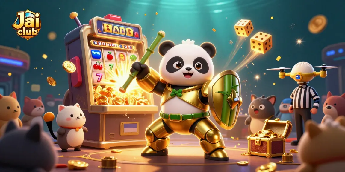 Engage with Jai club's enticing slots and game action in an animated, vibrant casino scene.