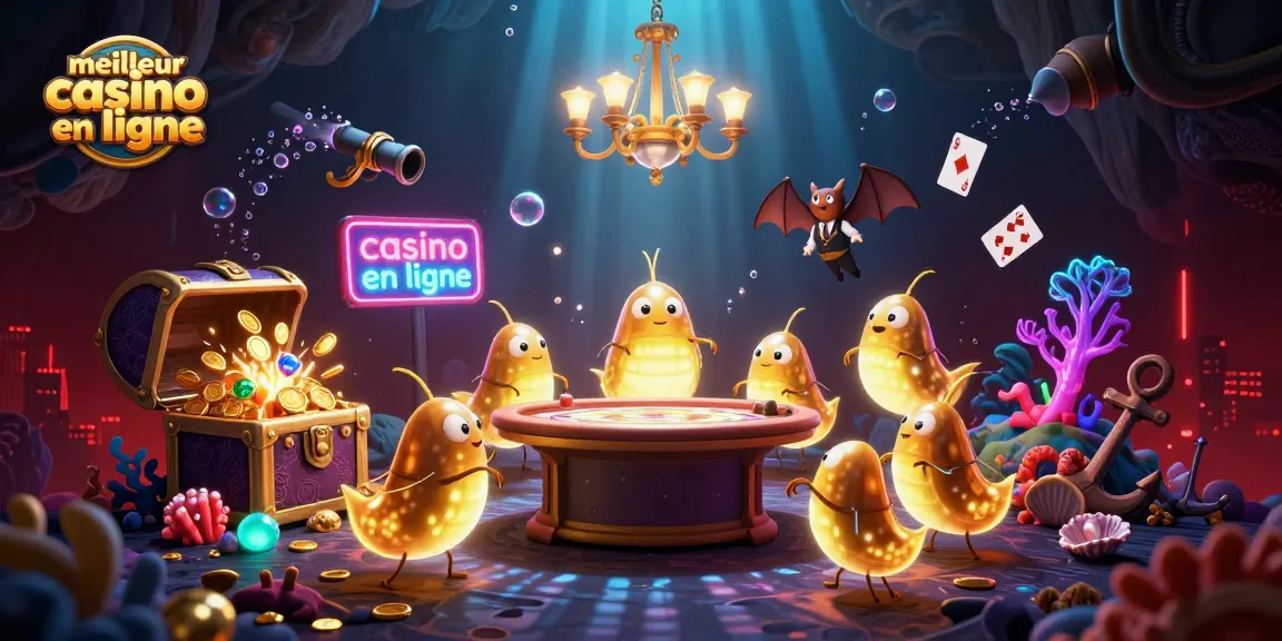 Animation des lucioles illuminant un casino dans une grotte, avec "meilleur casino en ligne".