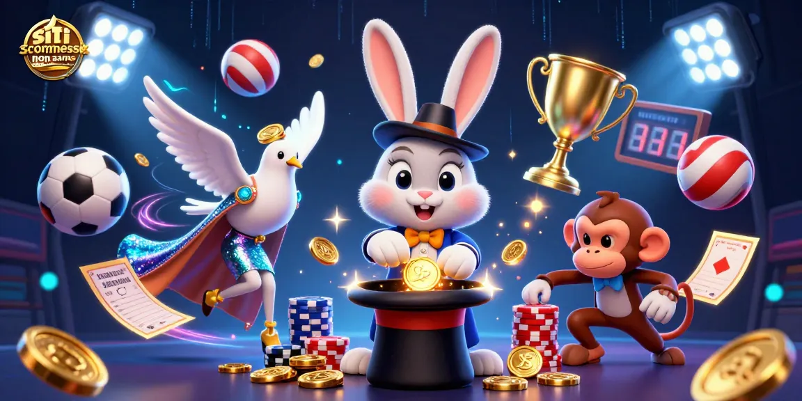 Illustrazione 3D che rappresenta siti scommesse non AAMS affidabili con personaggi magici e sportivi.